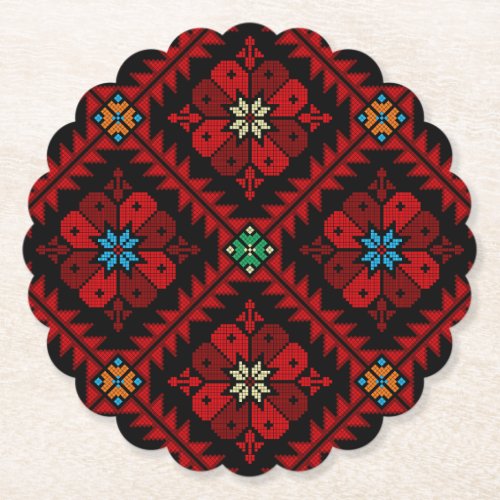 Red flowers Palestine Embroidery tatreez Pattern Paper Coaster