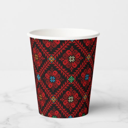 Red flowers Palestine Embroidery tatreez Pattern Paper Cups