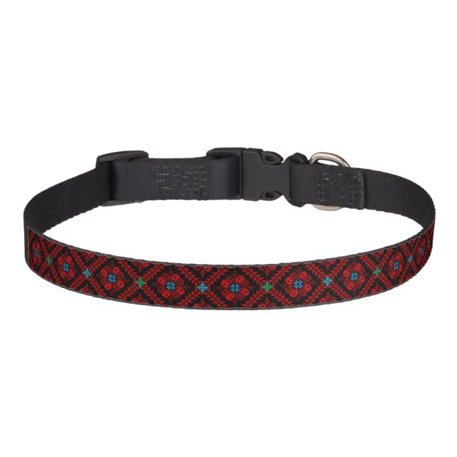 Red flowers Palestine Embroidery tatreez Pattern Pet Collar (Front)