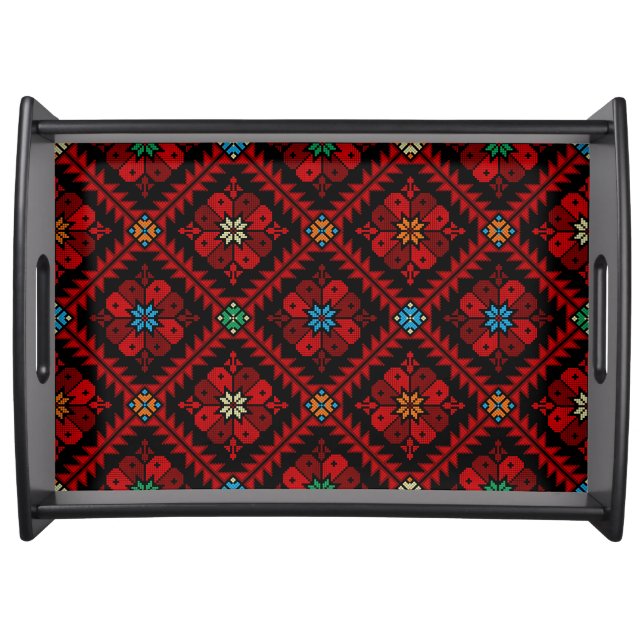 Red flowers Palestine Embroidery tatreez Pattern Serving Tray (Front)