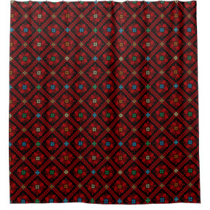 Red flowers Palestine Embroidery tatreez Pattern Shower Curtain