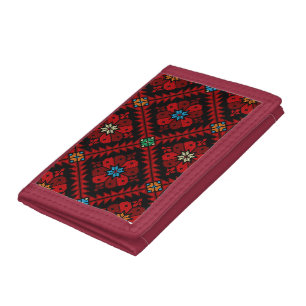 Red flowers Palestine Embroidery tatreez Pattern Tri-fold Wallet