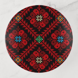 Red flowers Palestine Embroidery tatreez Pattern Trinket Tray