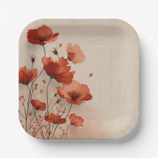 Red flowers. paper plates (Front)