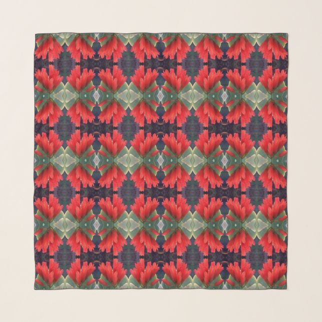 Red Flowers Pattern 3 Scarf (Front)