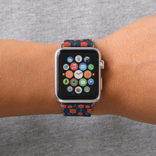 Red Flowers Pattern Dark Blue Apple Watch Band