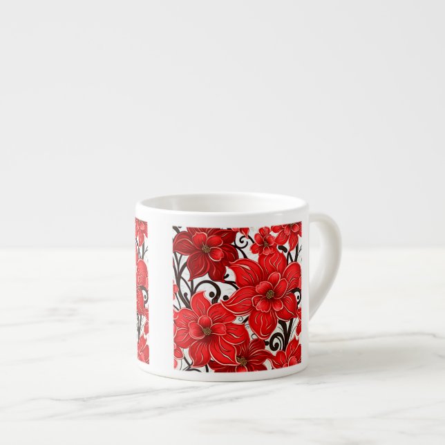 Red Flowers Pattern Espresso Mug  (Front Right)
