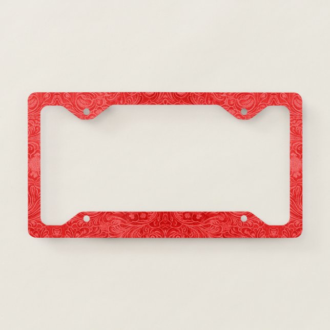 Red flowers pattern license plate frame (Front)
