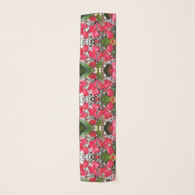 Red flowers pattern photo Chiffon Scarf (Front)