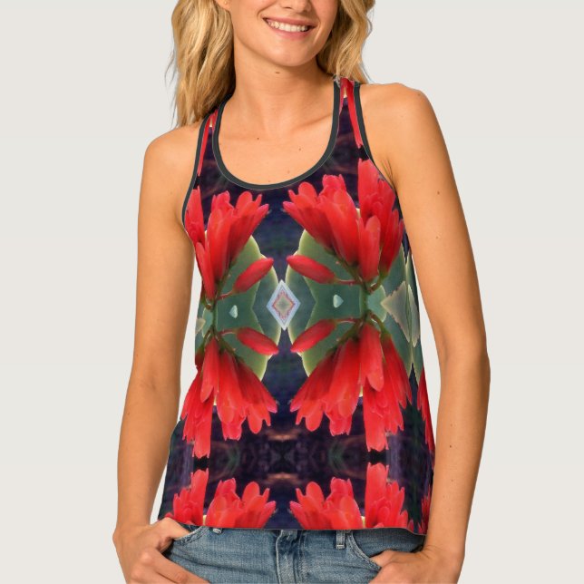 Red Flowers Pattern Tank Top (Front)