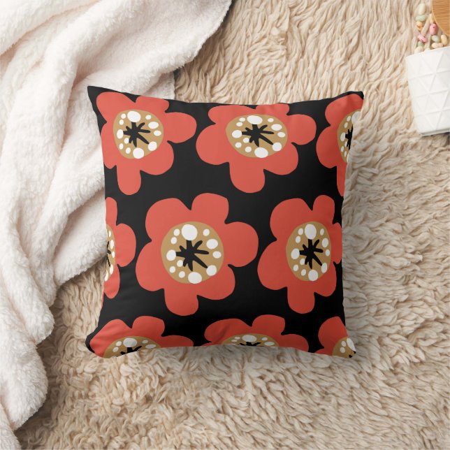 Red flowers pattern throw pillow (Blanket)