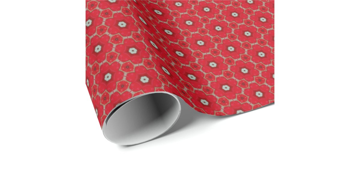 ANTIQUE JAPANESE FLOWERS Red Green Black Floral Wrapping Paper