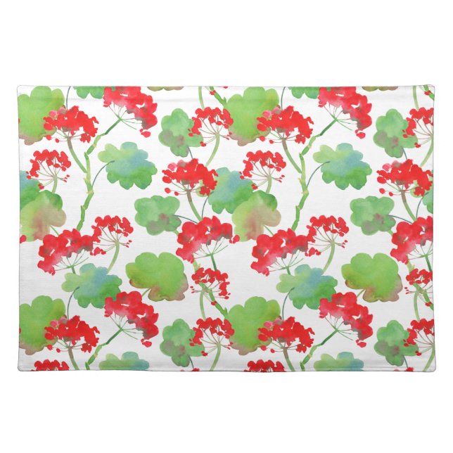 Red flowers (Pelargonium) Cloth Placemat (Front)