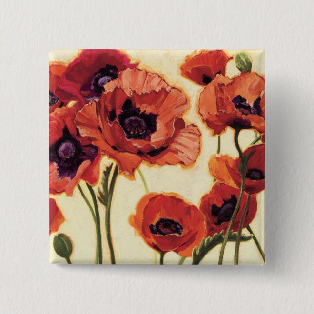 Red Flowers Pinback Button (Front)