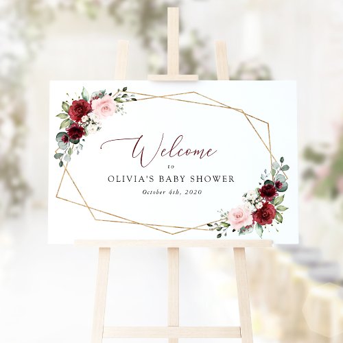 Red Flowers Pink Flowers Baby Shower Welcome Poster