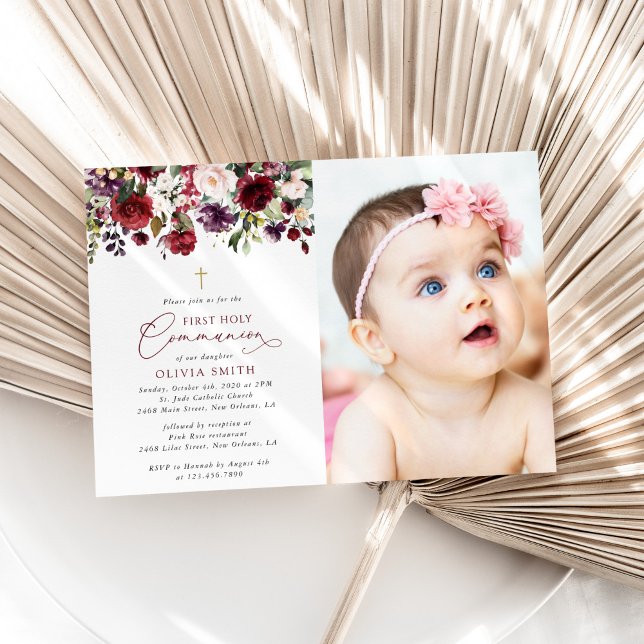 Red Flowers, Pink Flowers, First Holy Communion Invitation (Creator Uploaded)