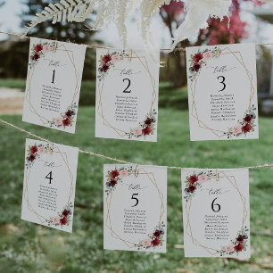 Red Flowers, Pink Flowers, Seating Chart Cards