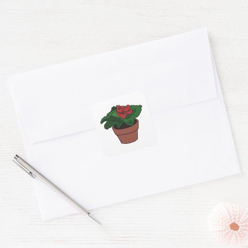 Red Flowers Pot Plant Square Sticker