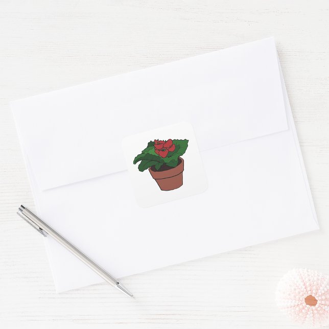 Red Flowers Pot Plant Square Sticker (Creator Uploaded)