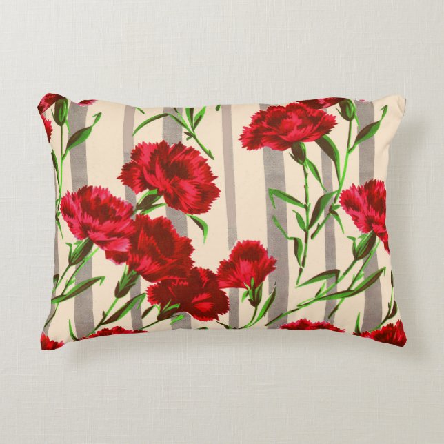 red flowers print decorative pillow (Front)