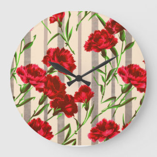 red flowers print large clock