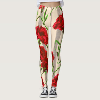 red flowers print leggings