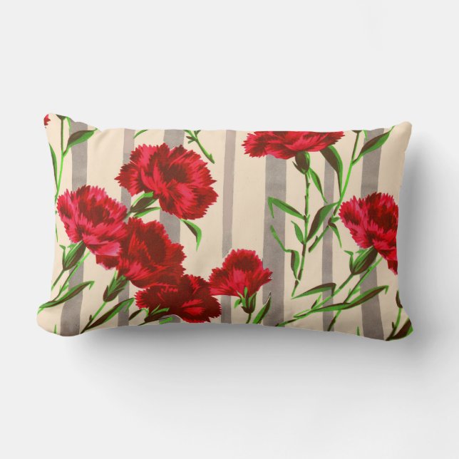red flowers print lumbar pillow (Front)