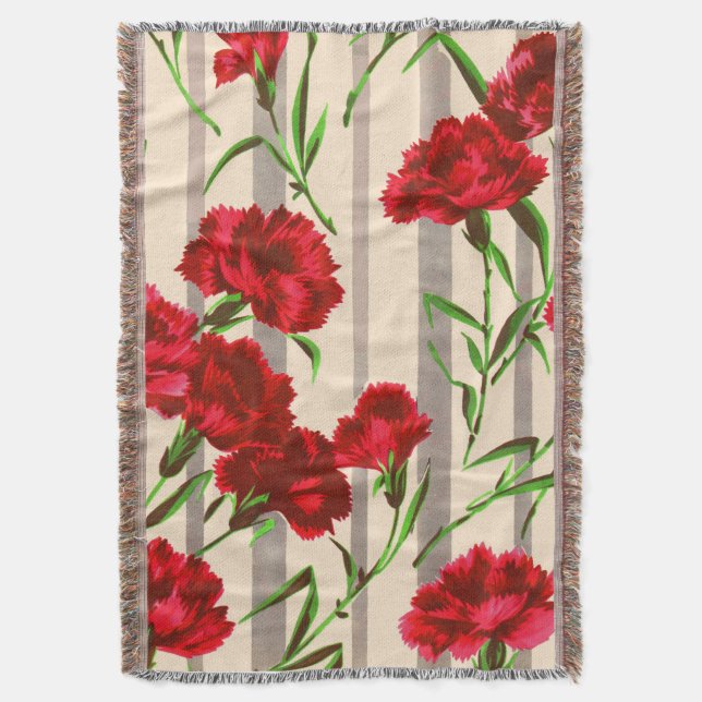 red flowers print throw blanket (Front Vertical)