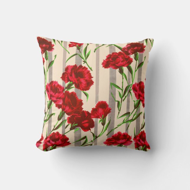 red flowers print throw pillow (Front)