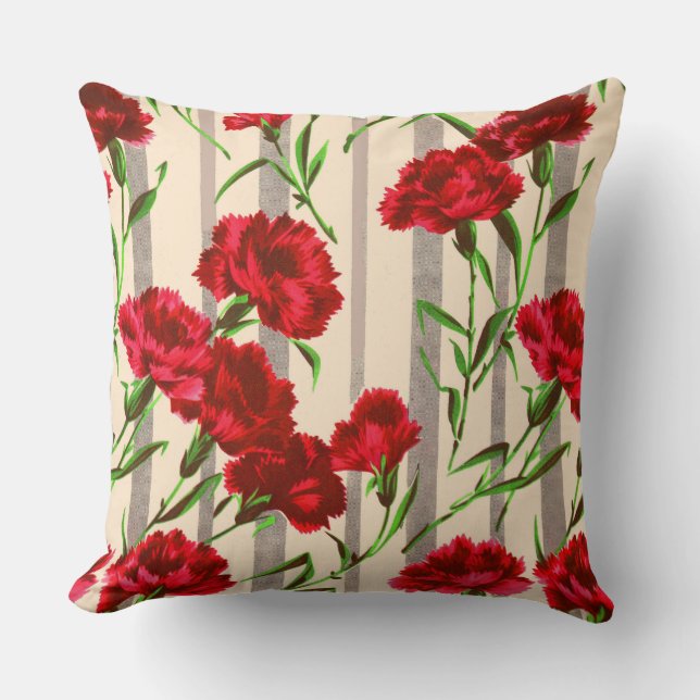 red flowers print throw pillow (Front)
