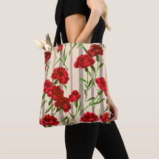 red flowers print tote bag