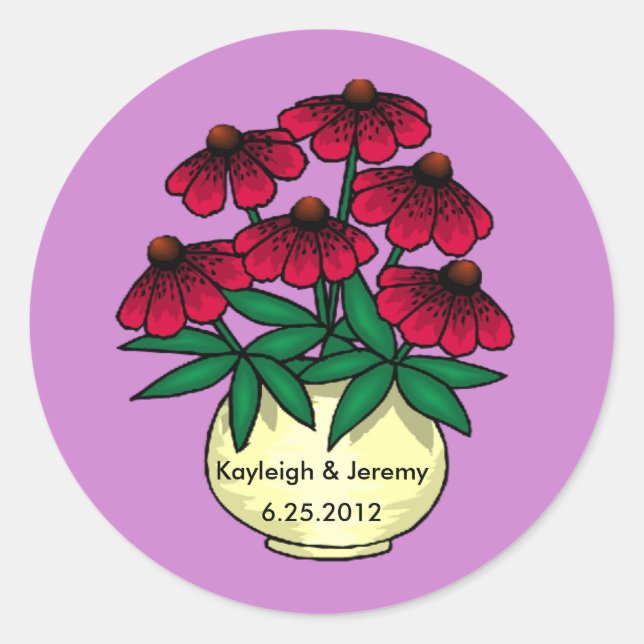Red Flowers Purple Background Personalized Sticker (Front)