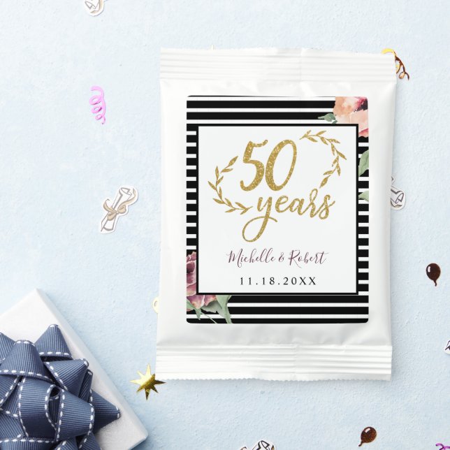 Red Flowers Rose 50th Anniversary Gold Glitter Margarita Drink Mix (Packets)