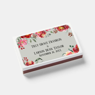 Red Flowers Sage Green Your Details Matchboxes