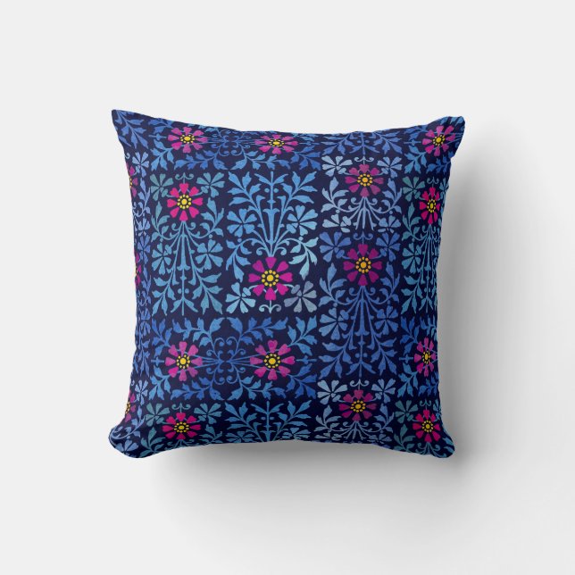 Red Flowers Scandinavian Folk Art Floral  Throw Pillow (Front)