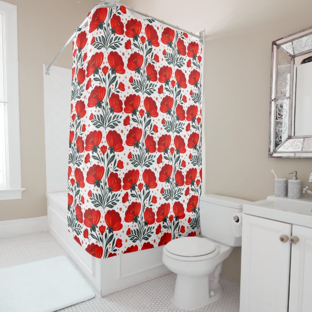 Red flowers shower curtain (In Situ)