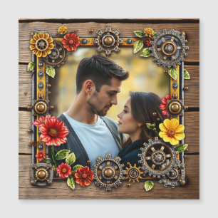 Red Flowers Steampunk Personalized Photo Magnetic Invitation