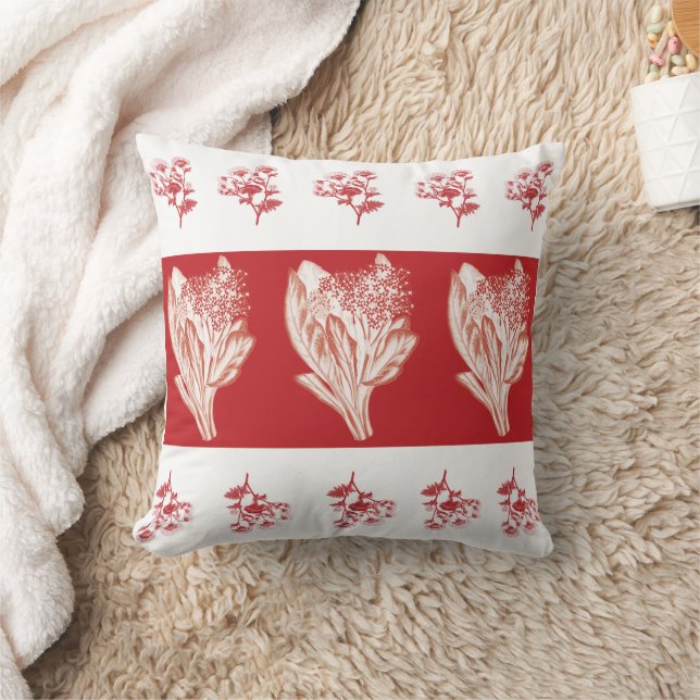 Red Flowers Throw Pillow (Blanket)