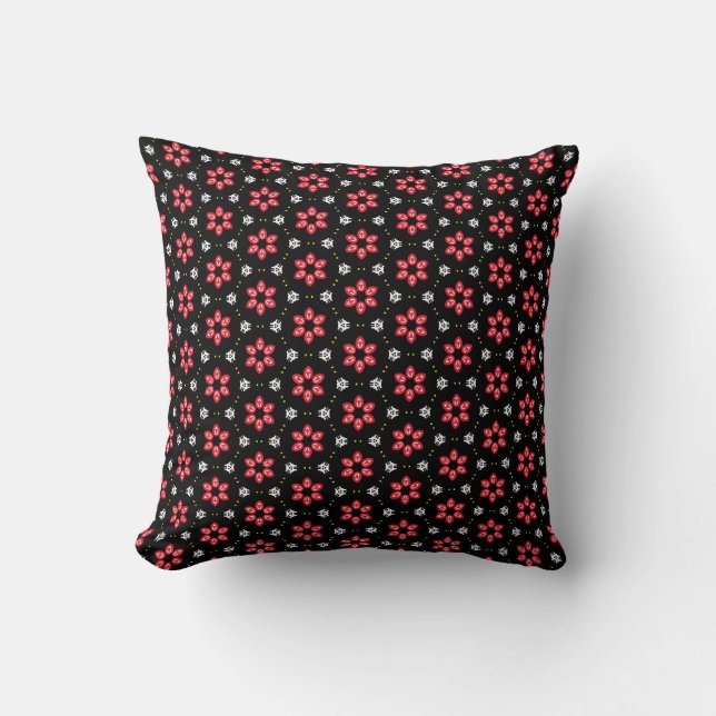 Red Flowers Throw Pillow (Front)