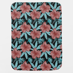 Red flowers tropical seamless pattern &blue leaves baby blanket