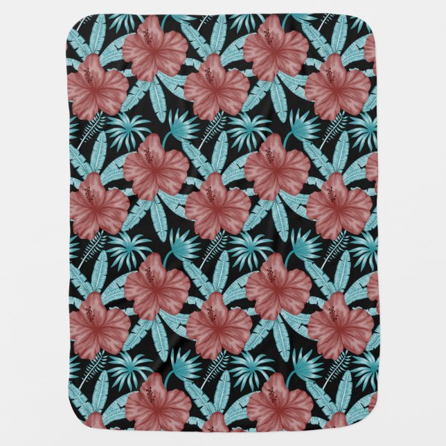 Red flowers tropical seamless pattern &blue leaves baby blanket (Front)