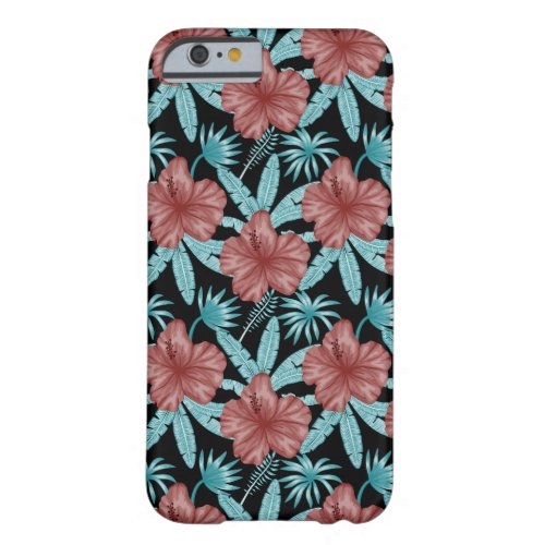 Red flowers tropical seamless pattern blue leaves barely there iPhone 6 case