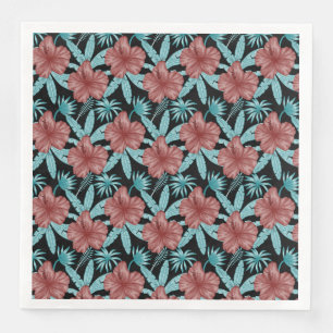 Red flowers tropical seamless pattern &blue leaves paper dinner napkins