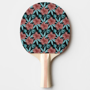 Red flowers tropical seamless pattern &blue leaves ping pong paddle