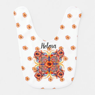 Red Flowers Victorian Fantasy and Name Baby Bib