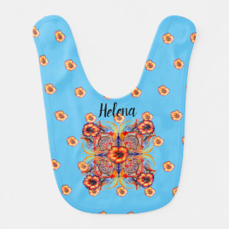 Red Flowers Victorian Fantasy and Name Baby Bib