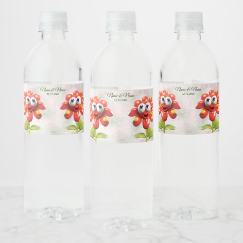 Red Flowers Water Bottle Label