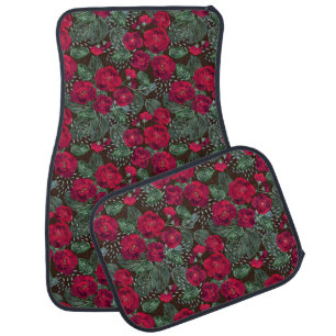 Red flowers, watercolor floral pattern. car floor mat