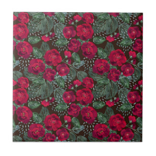 Red flowers, watercolor floral pattern. ceramic tile