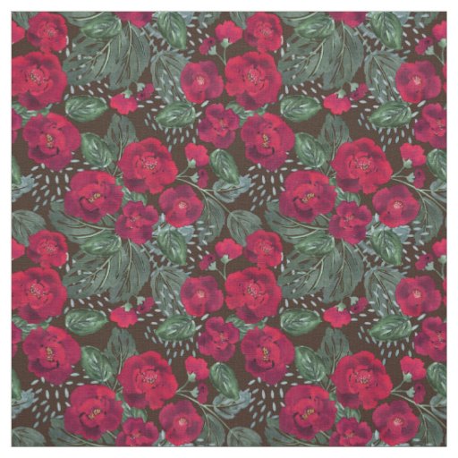 Red flowers, watercolor floral pattern. fabric